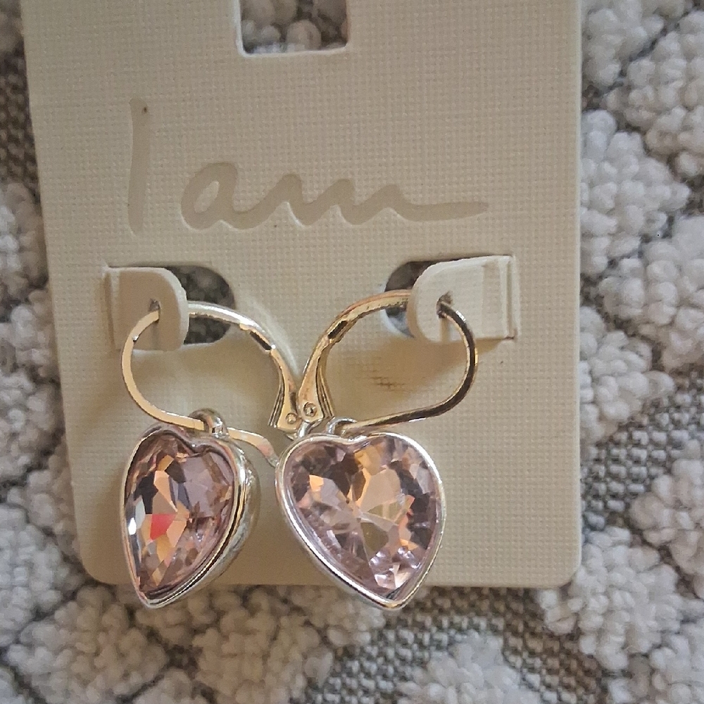Gold and Pink Heart Earrings